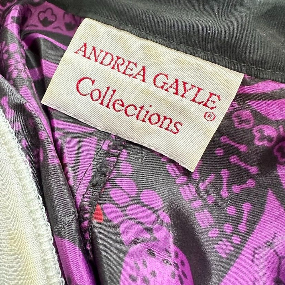 Andrea Gayle VINTAGE 80s Abstract Purple Black Midi Pleated Skirt Blouse Size 14 - Picture 15 of 16